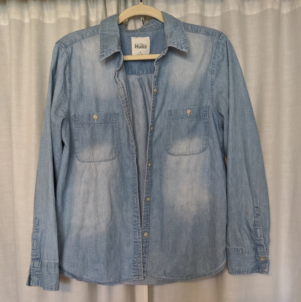 Fuax denim button up